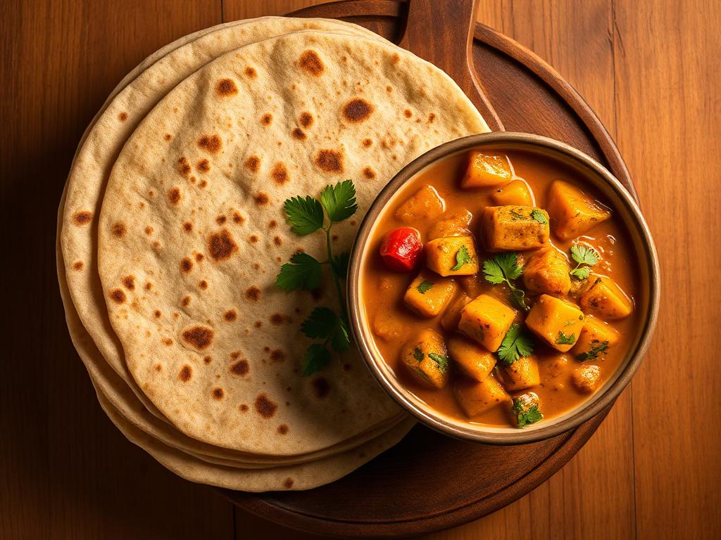 Freshly made Indian chappathi with mixed vegetable kuruma curry